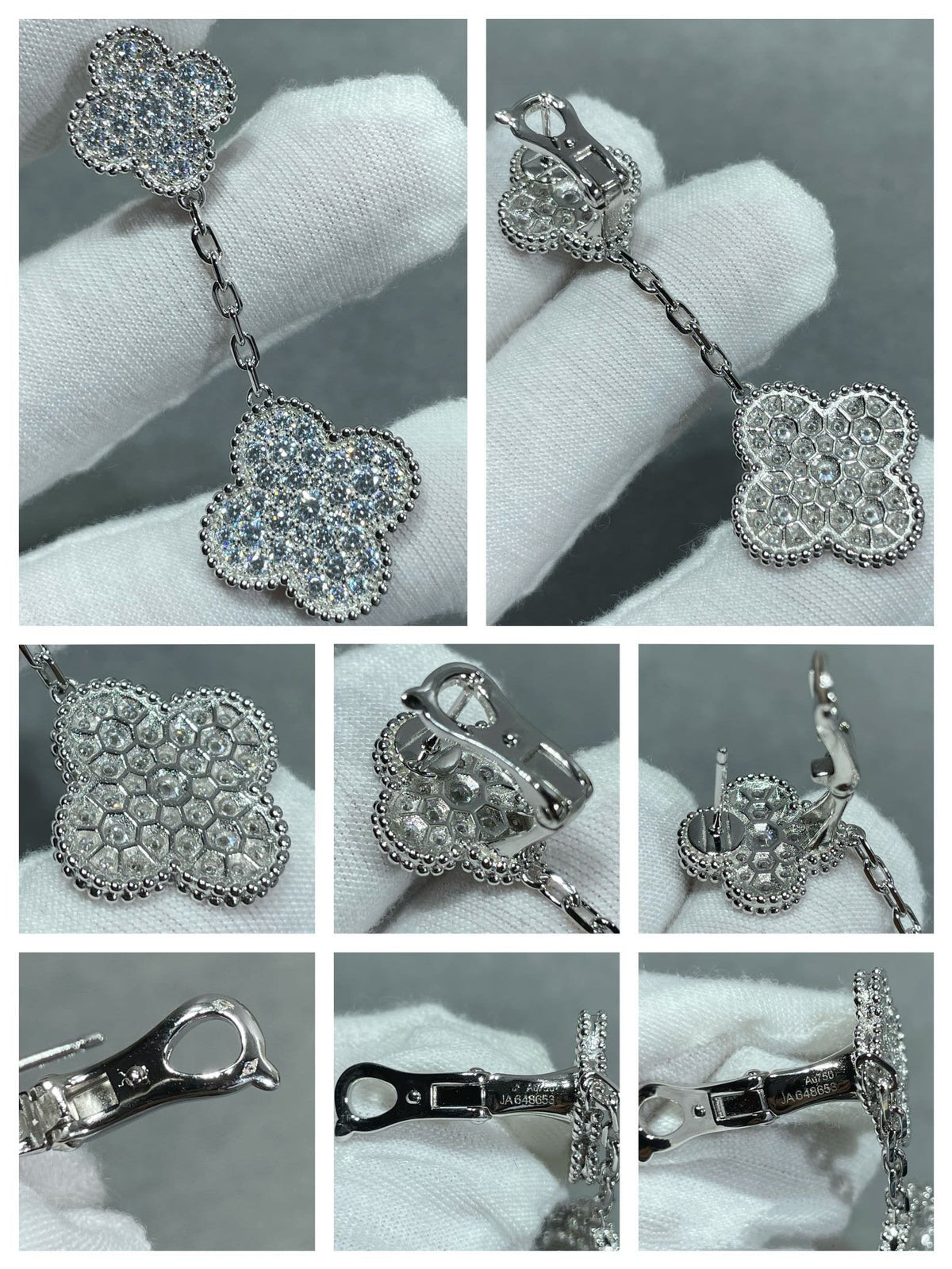 [Renovia Jewelry]CLOVER 2 MOTIFS DIAMOND PAVED SILVER EARRINGS