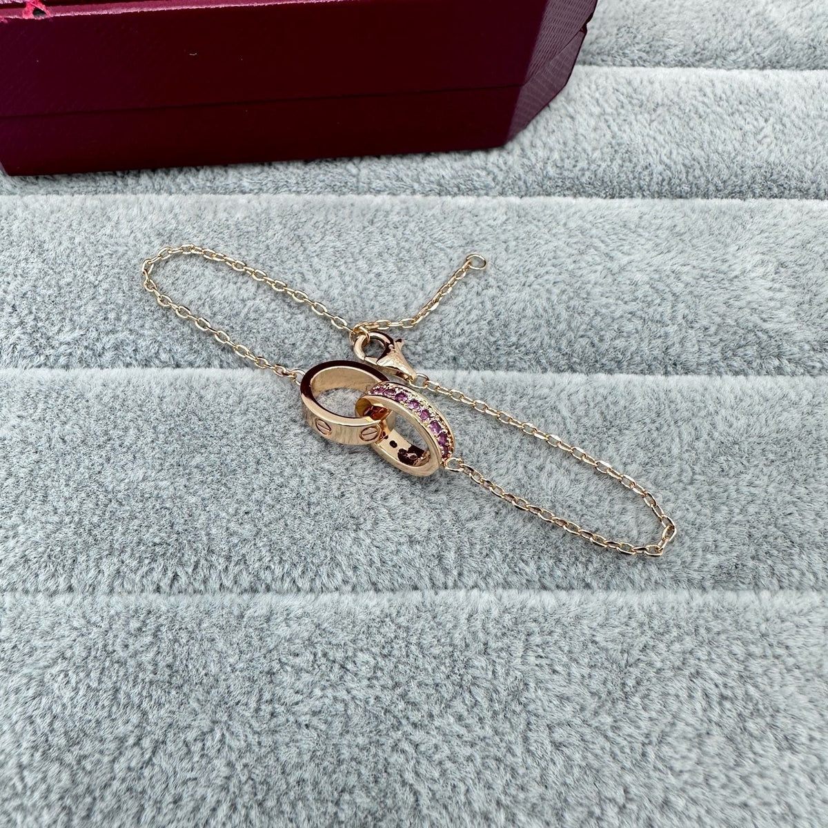 [Renovia Jewelry]LOVE DOUBLE PINK STONES RING NECKLACE