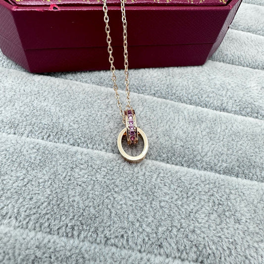 [Renovia Jewelry]LOVE DOUBLE PINK STONES RING NECKLACE
