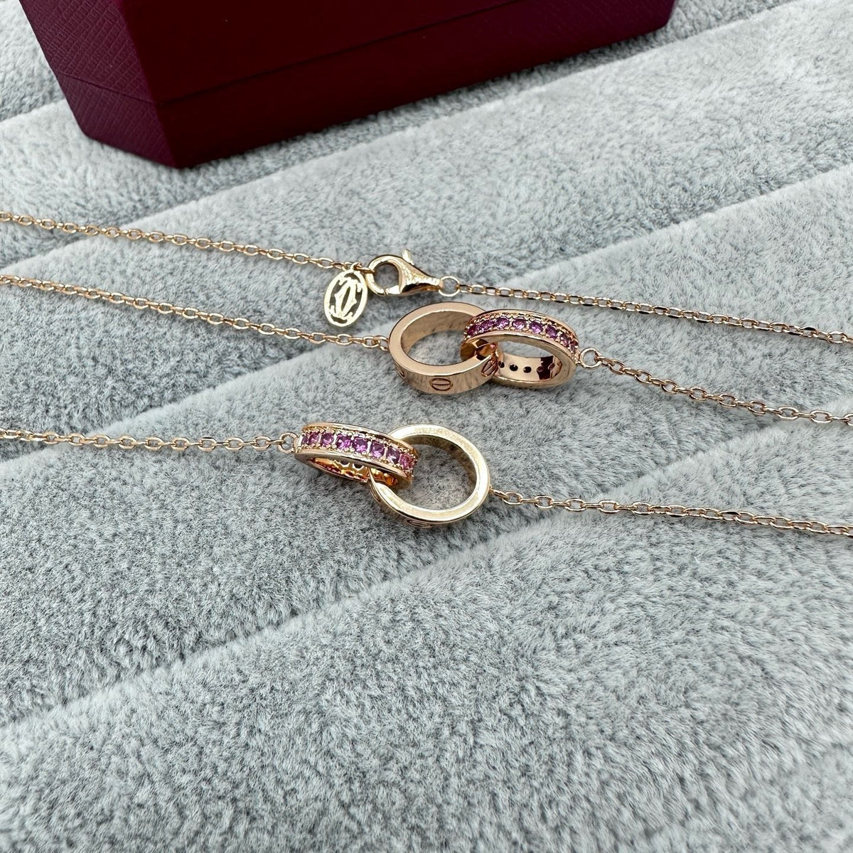 [Renovia Jewelry]LOVE DOUBLE PINK STONES RING NECKLACE