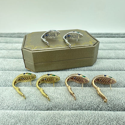 [Renovia Jewelry]FULL STONE TWO-TONE SNAKE EARRING STUDS