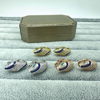 [Renovia Jewelry]FULL STONE TWO-TONE SNAKE EARRING STUDS