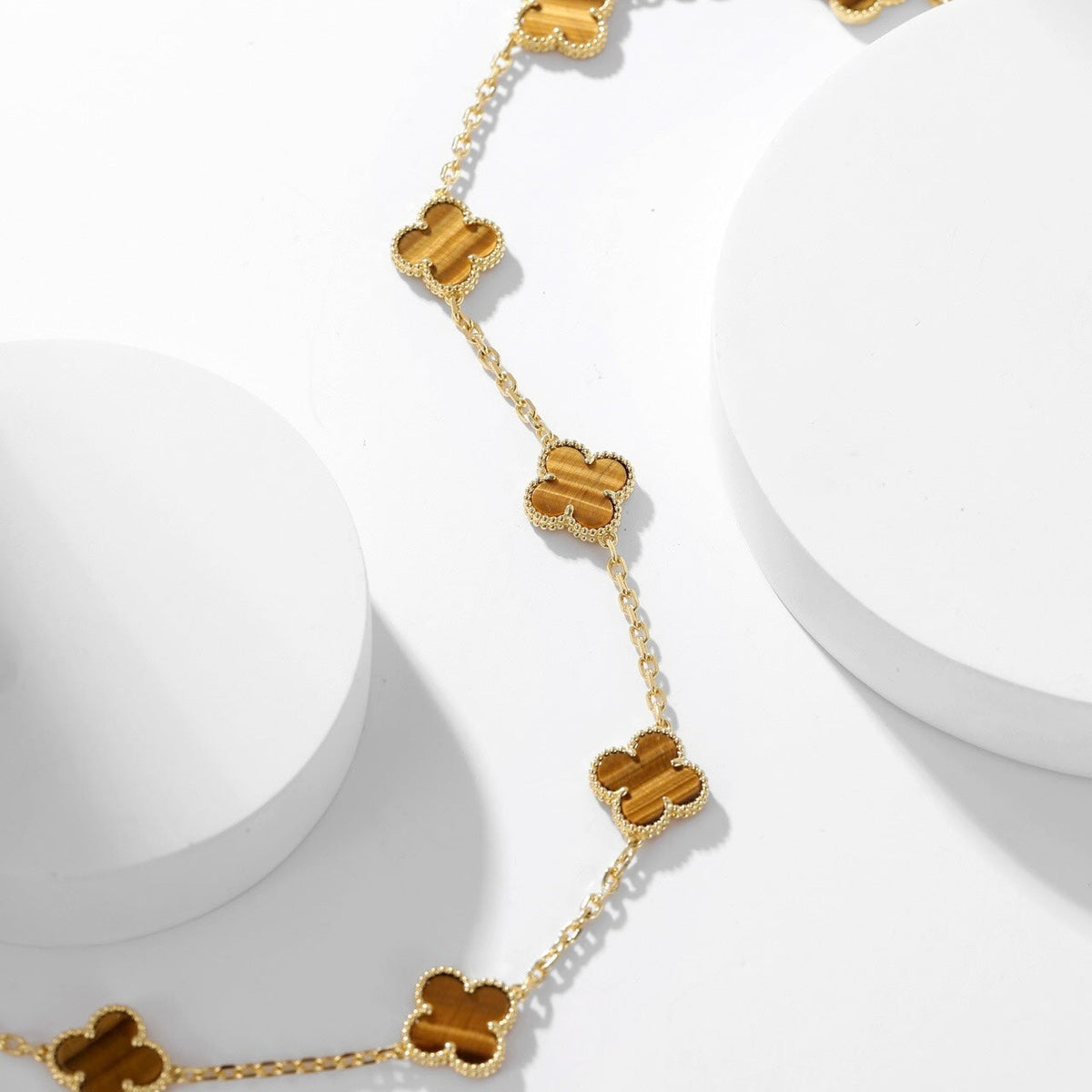 [Renovia Jewelry]CLOVER 10 MOTIFS TIGER EYE NECKLACE