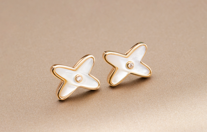 [Renovia Jewelry]JEUX DE WHITE MOP ROSE GOLD DIAMOND EARRINGS