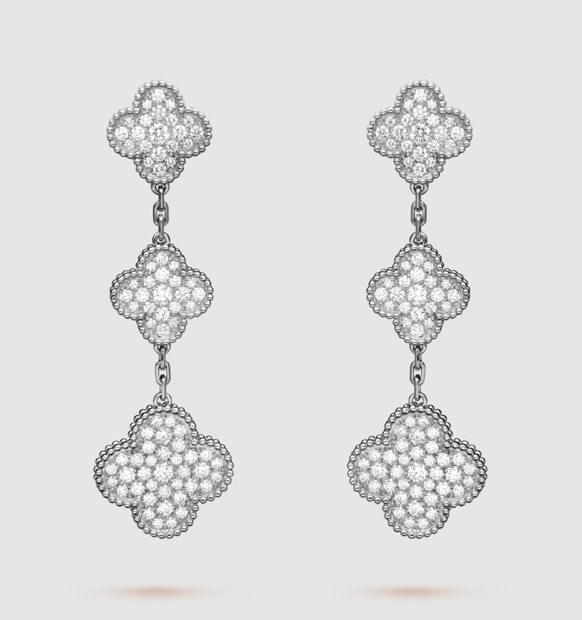 [Renovia Jewelry]CLOVER 3 MOTIF DIAMOND SILVER DROP EARRINGS